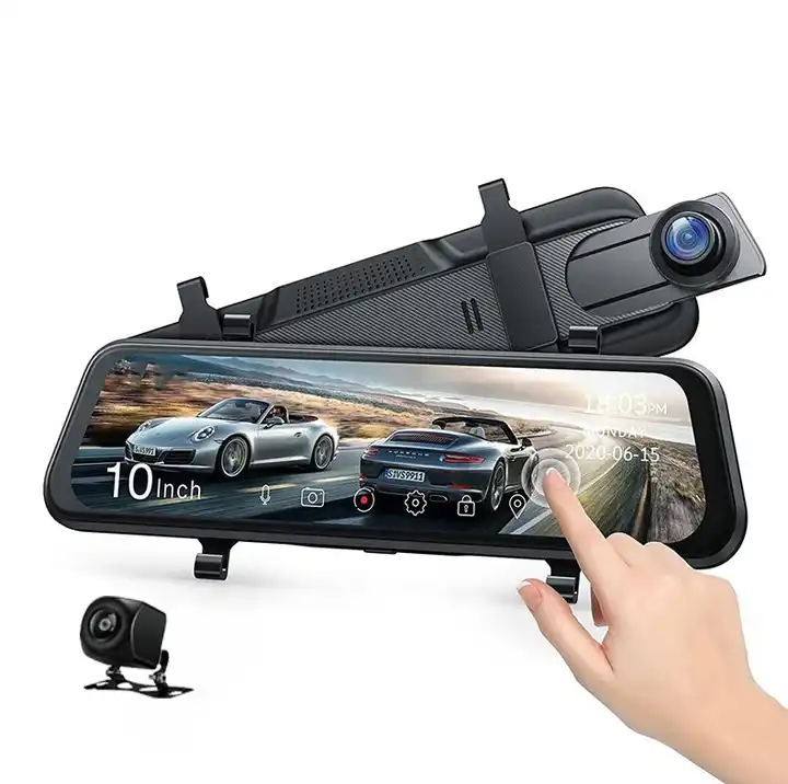 Car Mirror - 10インチミラーダッシュカムナイトビジョン1080P FHDフルタッチスクリーンフロント＆リアビューバックアップカメラ（車用）