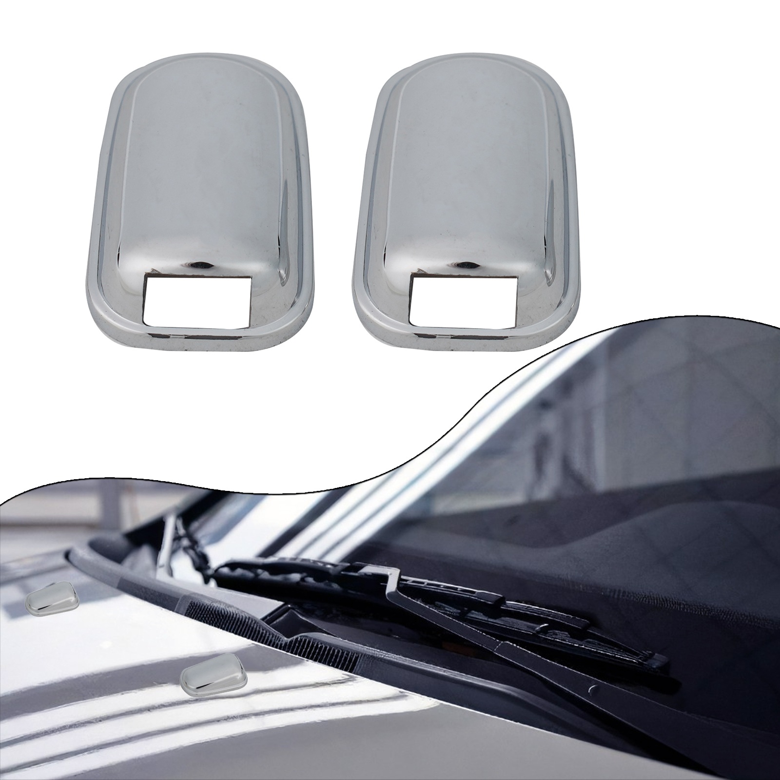 Car Wiper - 2 個車のクロームフロントガラスウォッシャーキャップワイパーノズルデックカバーフォードフォーカス MK3 自動車アクセサリー