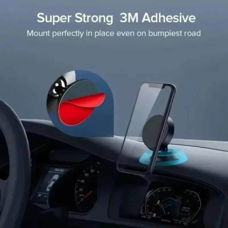 Car Phone Holder - 金属製磁石式スマホホルダー。小型で丸い形状。車載用磁石マウント。スマートフォンのナビゲーションに最適な、汎用性の高いダッシュボード用磁石スタンド。