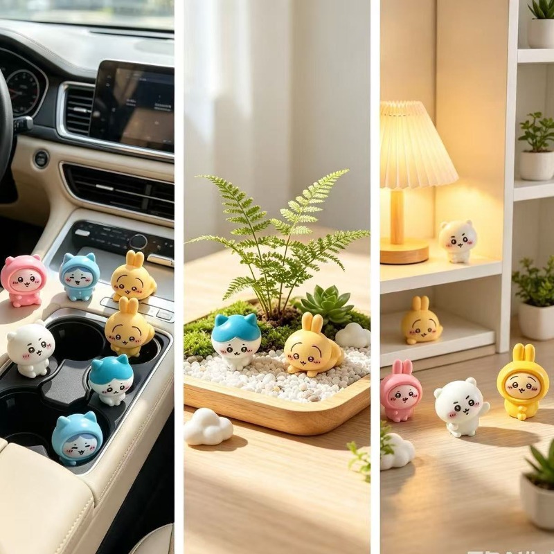 ちいかわのミニフィギュア、かわいいうさぎのキャラクターが描か - Car Accessories Japanese のレビューと価格